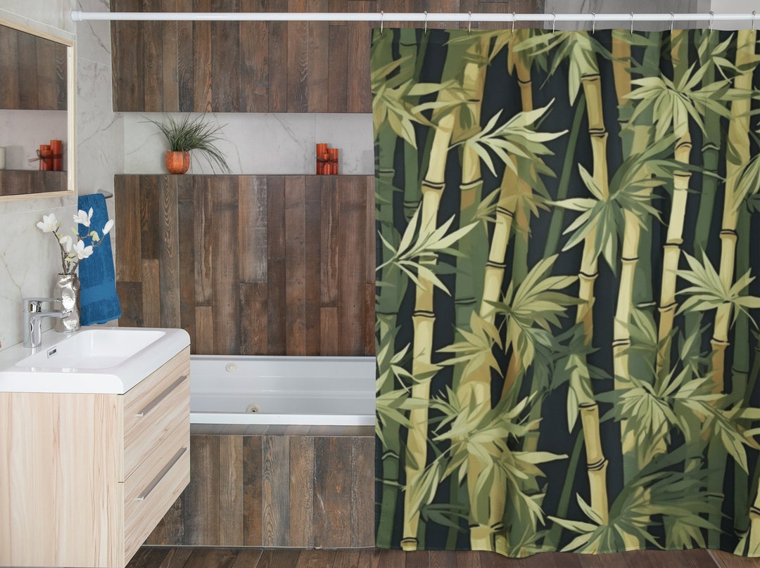 Green Graphic Bamboo Shower Curtain Drawing Curtain, Pattern Shower