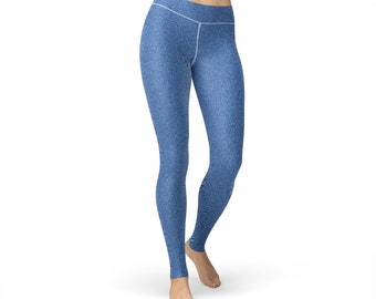 Plain Blue Denim Leggings - leggings for women, workout pants, all over print yoga pants, printed pants, printed leggings, denim pants