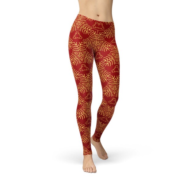 Elegant Ornament Floral Leggings- leggings for women, workout pants, all over print yoga pants, printed legging, Rust Ornament legging