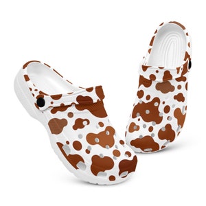 Cow pattern with brown spots dairy print Clogs for Women and Men, Custom Slip on Shoes, gift ideas, custom footwear, Cow print clogs mule