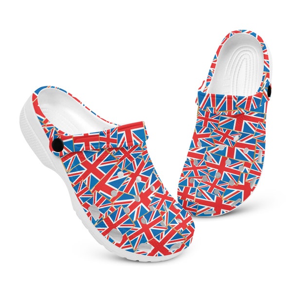 United Kingdom UK Flag Pattern Clogs for Women and Men, Custom Slip on Shoes, nursing shoes, all over print gift ideas, UK flag shoes