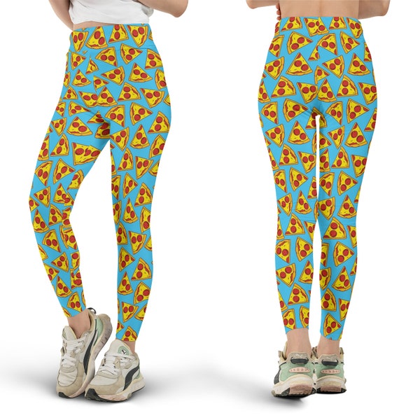 Food Pizza Leggings - leggings for women, workout pants, all over print leggings, yoga pants, pizza print pants, pizza print leggings