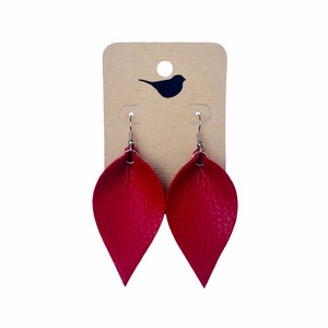 Red Leather Leaf Earrings, Red Leather Earrings