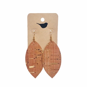 Leather Earrings, Cork Leather Earrings, Gold Cork Petal Earrings, Leather Earrings Petal, Cork Earrings, Petal Shaped Earrings