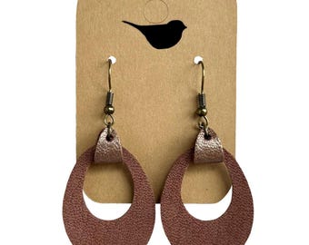 Brown Hoop Earrings with Bronze Leather and Hypoallergenic Hooks
