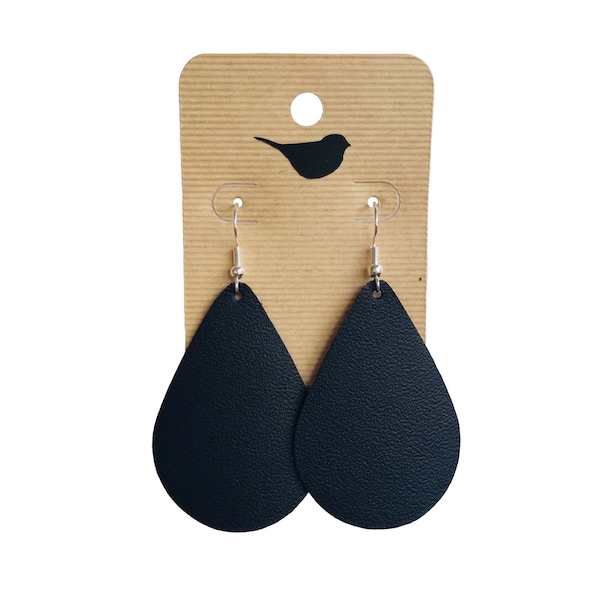 Black Leather Earrings, Lightweight Earrings, Trendy Earrings, Leather Earrings, Black Teardrop Shaped Leather Earrings