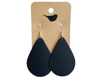 Black Teardrop Leather Earrings: Lightweight Trendy Style