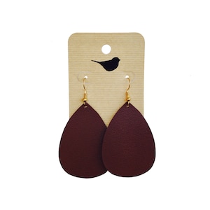 Wine Red Leather Earrings, Teardrop Earrings, Tear Drop Earrings, Lightweight Earrings, Trendy Earrings, Leather Teardrop