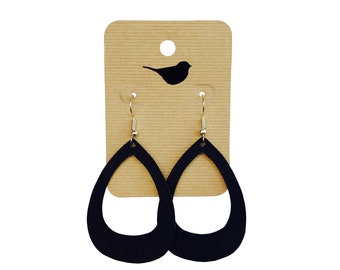 Black Leather Teardrop Earrings: Lightweight Cutout Design