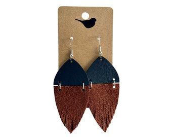 Leather Earrings, Black Leather and Brown Suede