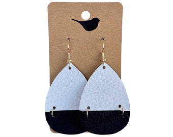 White Leather Earrings, Lightweight Earrings, Trendy Earrings, Leather Earrings, White Teardrop Shaped Leather Earrings