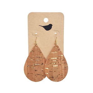 Gold Cork Leather Earring, Cork Fabric Statement Earring, Faux Leather Teardrop Earring, Cork Teardrop Earring, Cork Leather Tear Drop