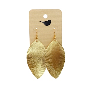 Metallic Gold Feather Leaf Earrings, Gold Leaf Earrings, Gold Leather Earrings for Fall, Gold Feather Earrings, Fall Leaf Earrings