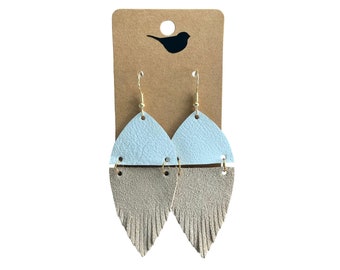 Leather Earrings, White Leather and Tan Suede