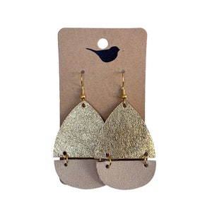 Gold Leather Earrings, Metallic Leather Teardrop Earrings, Lightweight Gold Leather Tear Drop Earrings, Small Earring