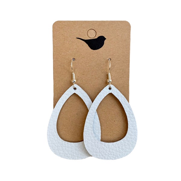 White Leather Cutout Earrings, Lightweight Genuine Leather Earrings