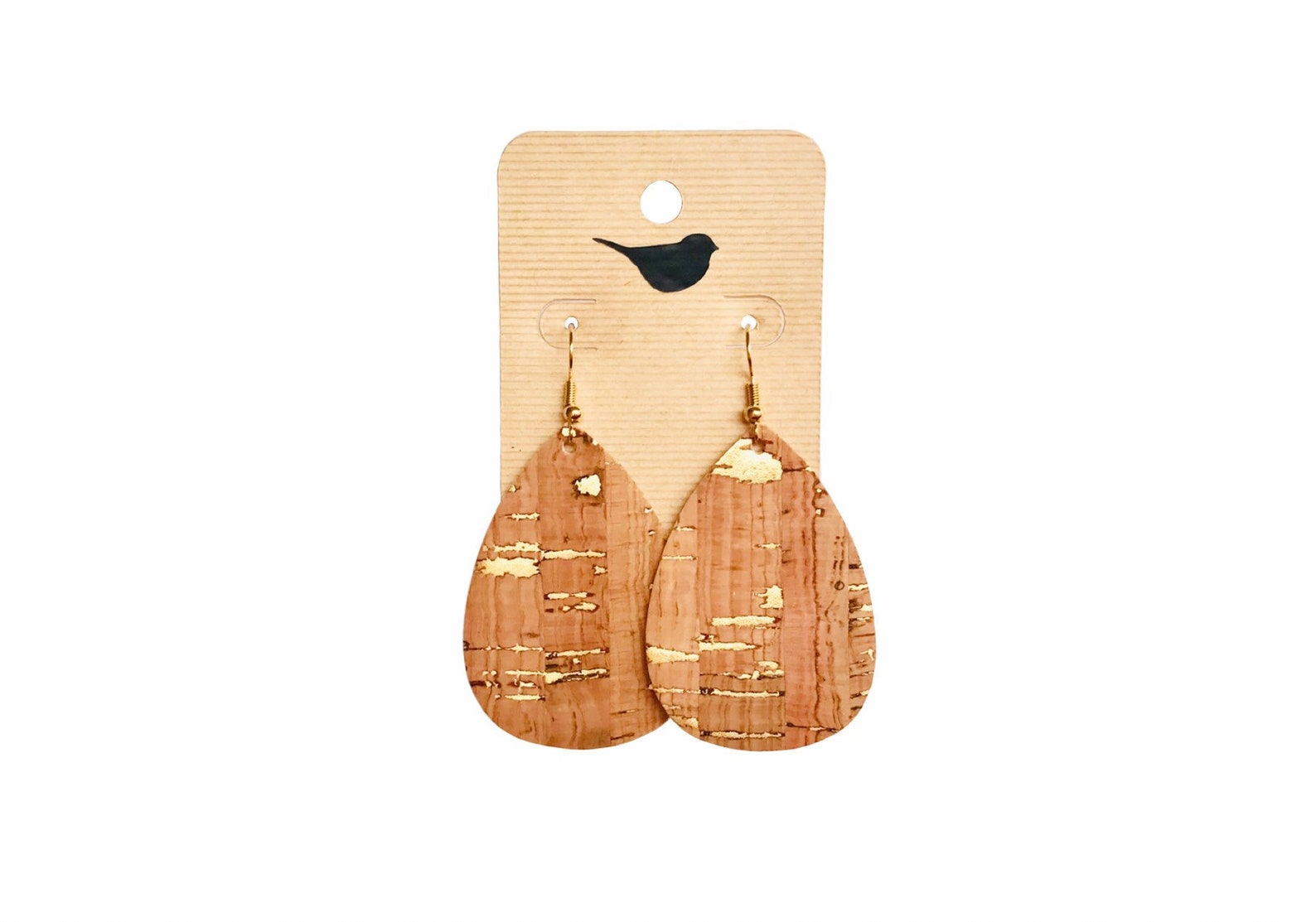 Gold Cork Teardrop Earrings Lightweight Faux Leather Earrings Etsy