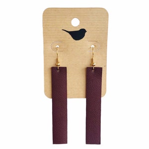 Wine Red Leather Bar Earrings, Leather Earrings, Lightweight Earrings, Trendy Earrings, Burgundy Leather Bar