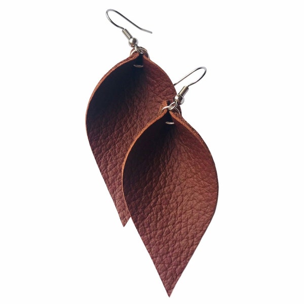 Brown Leaf Earrings, Brown Leather Earrings for Fall, Brown Feather Earrings, Fall Leaf Earrings