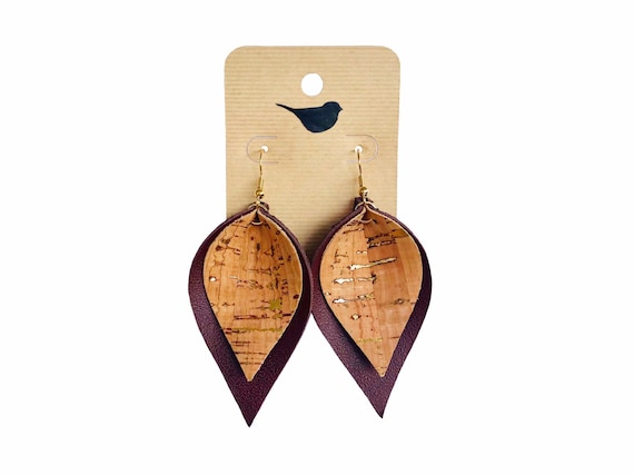 Faux Leather Earrings Leaf Layered - Joanna Gaines Earrings Leather Faux Leather Earrings Leaf Layered - Joanna Gaines Earrings Leather