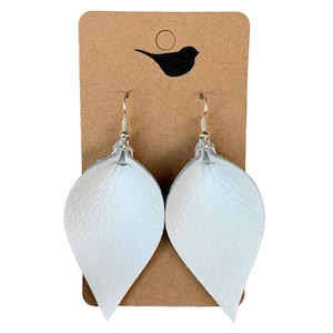 White Genuine Leather Lightweight Leaf Earrings