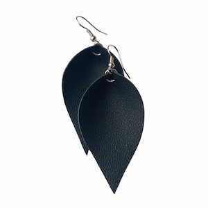 Black Leather Earrings, Lightweight Earrings, Trendy Earrings, Leather Earrings, Black Leaf Shaped Leather Earrings
