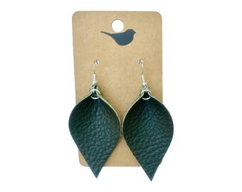 Olive Green Leather Earrings: Hypoallergenic Dangle Earrings