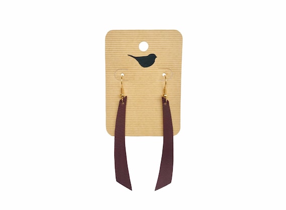 Coffee Brown Faux Leather Bar Earrings: Gold Plated Hooks