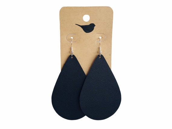Black Leather Teardrop Earrings: Lightweight Trendy Dangles