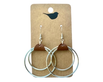 Silver Hoop Earrings with Brown Leather and Hypoallergenic Hooks