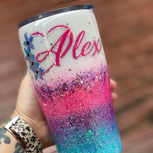 Free shipping! Sparkle pink Personalized Epoxy Glitter Tumbler Cup - Different sizes available