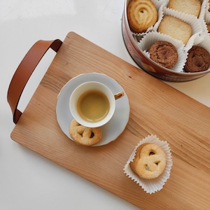 Wooden decorative serving tray with leather handles Cheese & charcuterie board Housewarming gift