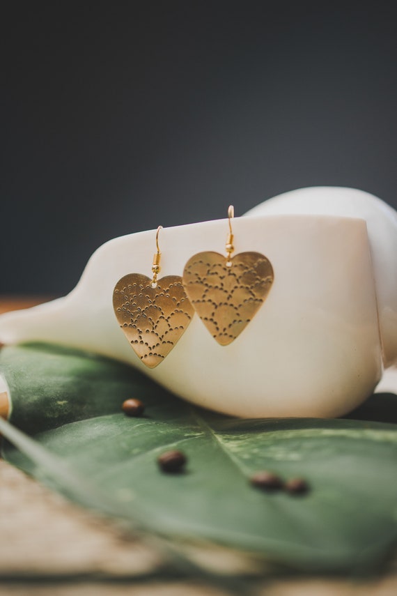 shaped like heart brass lobe earrings handmade star and moon