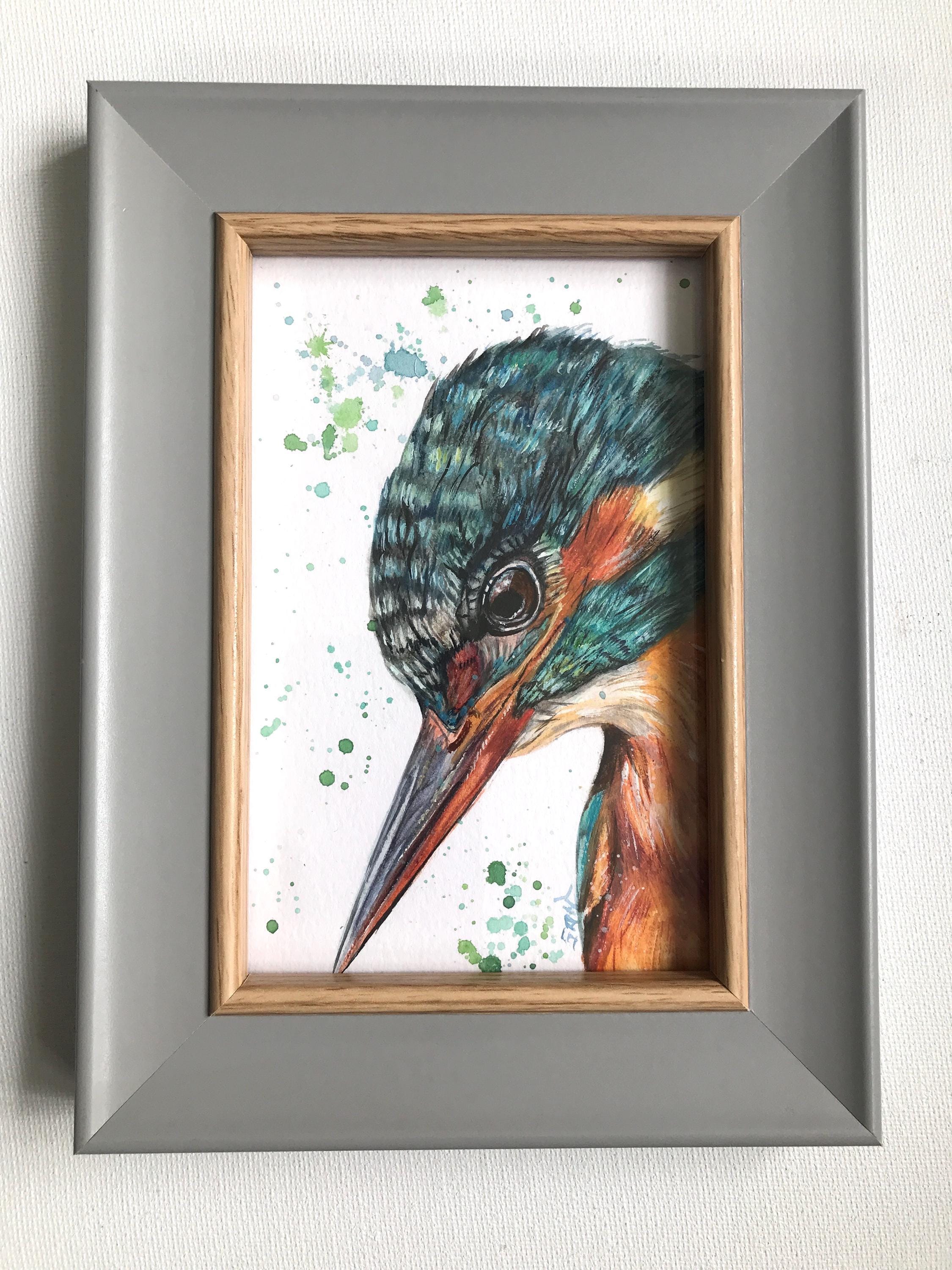 カワセミの水彩画：額入り鳥の肖像画（15 x 20 cm） - Etsy 日本