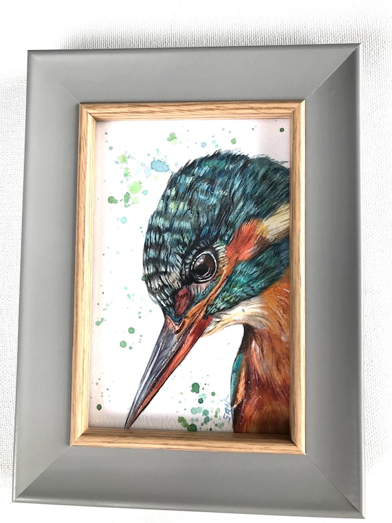 カワセミの水彩画：額入り鳥の肖像画（15 x 20 cm） - Etsy 日本