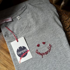 Wine lovers t-shirt - Tempranillo Smiley - Hand Embroidered Organic Tee - Unisex / Women&#39;s