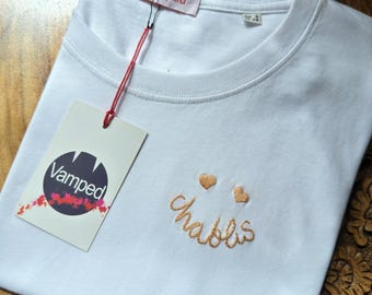 Camiseta para amantes del vino - Chablis Smiley - Camiseta orgánica bordada a mano - Unisex / Mujer