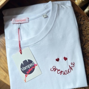 Wine lovers t-shirt - Grenache Smiley - Hand Embroidered Organic Tee - Unisex / Women&#39;s