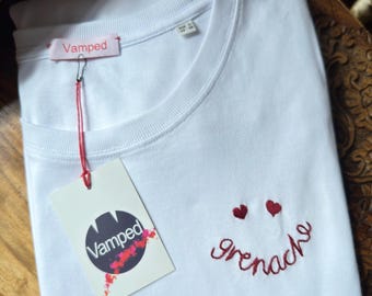 Camiseta para amantes del vino - Grenache Smiley - Camiseta orgánica bordada a mano - Unisex / Mujer