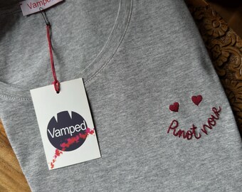 Camiseta para amantes del vino - Pinot Noir Smiley - Camiseta orgánica bordada a mano - Unisex / Mujer