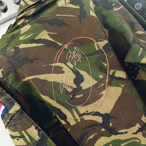 Hand Embroidered Vintage Camo Shirt Jacket &quot;Smiley”