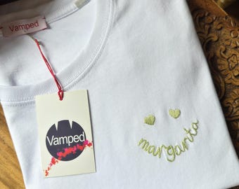 Camiseta para amantes de los cócteles - Margarita Smiley - Camiseta orgánica bordada a mano - Unisex / Mujer