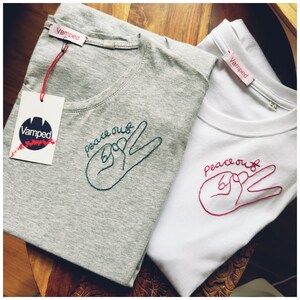 Peace Out - Hand Embroidered Unisex T-shirt - Unisex / Womens