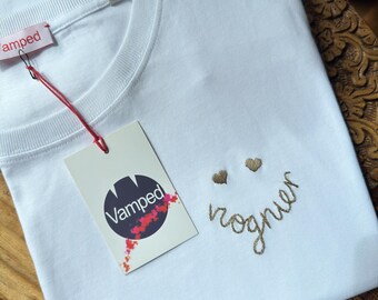 Camiseta para amantes del vino - Viognier Smiley - Camiseta orgánica bordada a mano - Unisex / Mujer