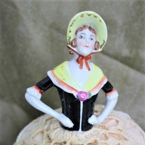 Antique German Porcelain Half Doll Pin Cushion