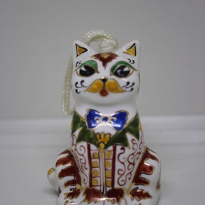 Vintage Japan Lucky CAT Bell Hand Painted Porcelain Bow Tuxedo