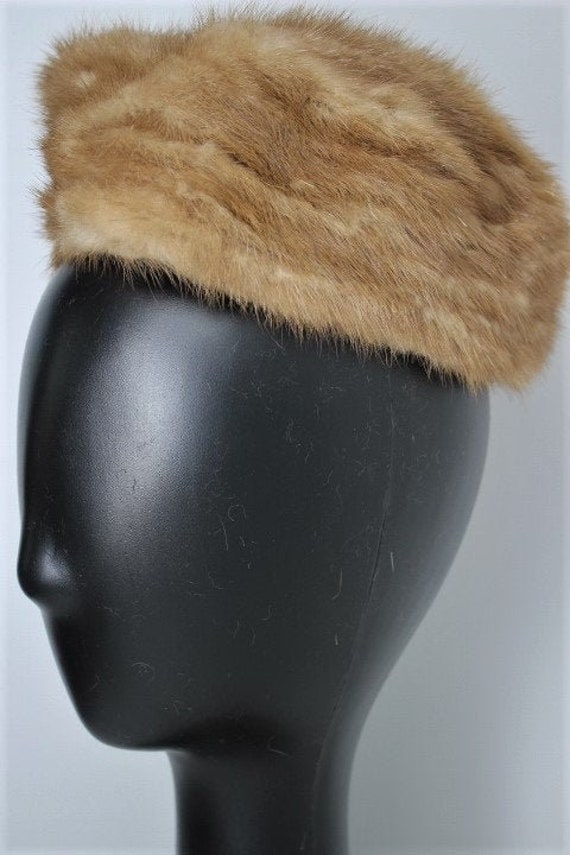 Vintage 1950s 60s Blonde Mink Pill Box Hat