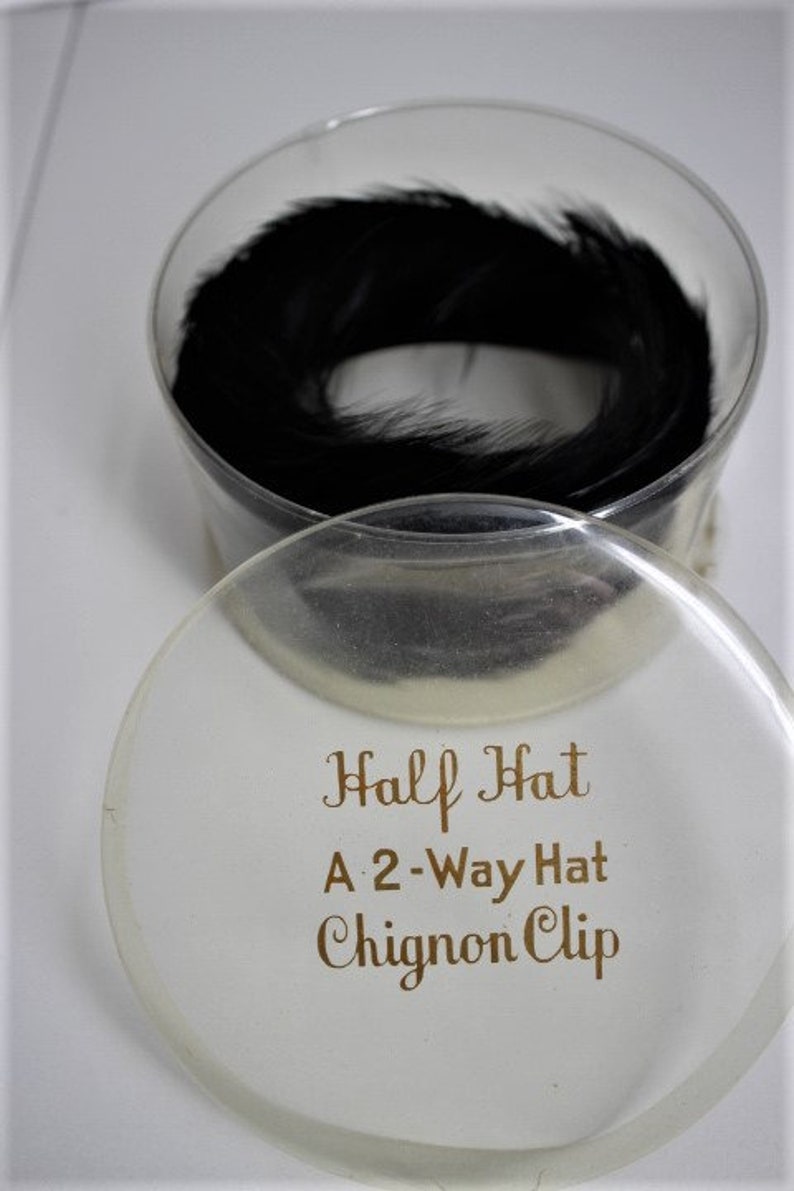 Stunning 1950s 2 Way Half Hat /& Chignon Clip Black Feathered