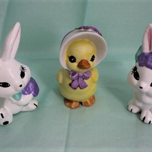 LOT of 3 Retro EASTER  Bunny Figurines Bunnies Duck