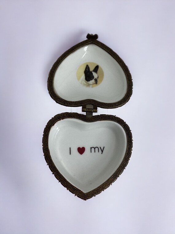 Vintage French Bulldog Frenchie Heart Shaped Trin… - image 2